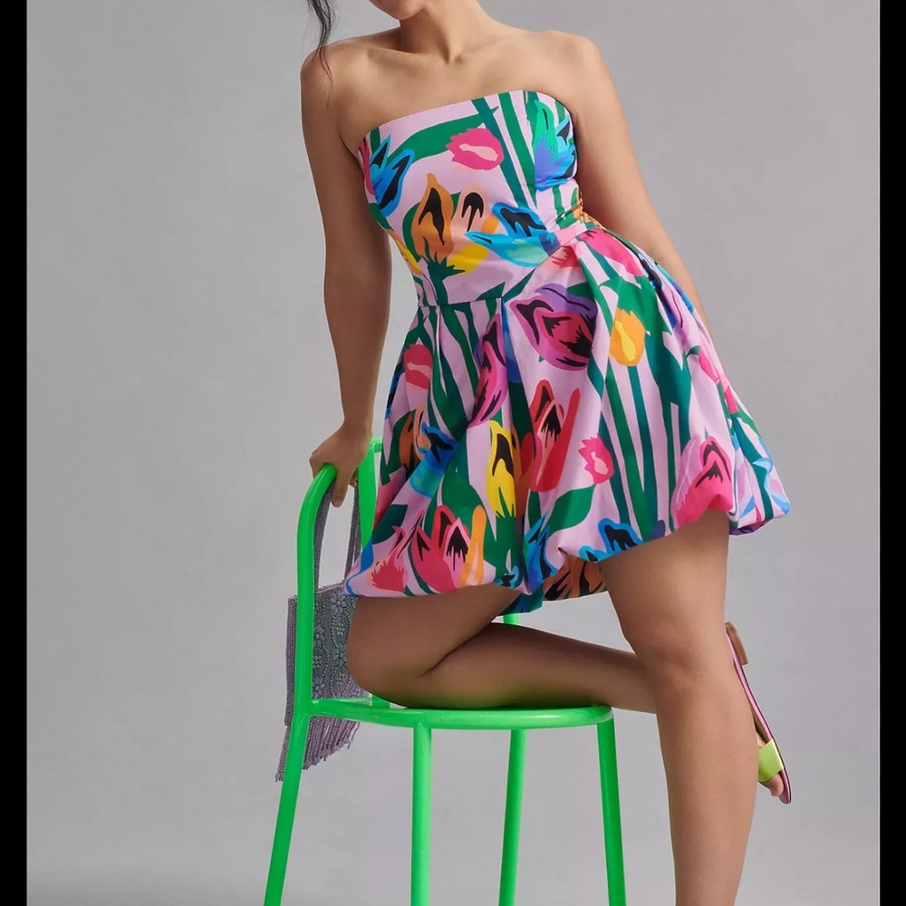 Anthropology Hutch bubble strapless floral dress